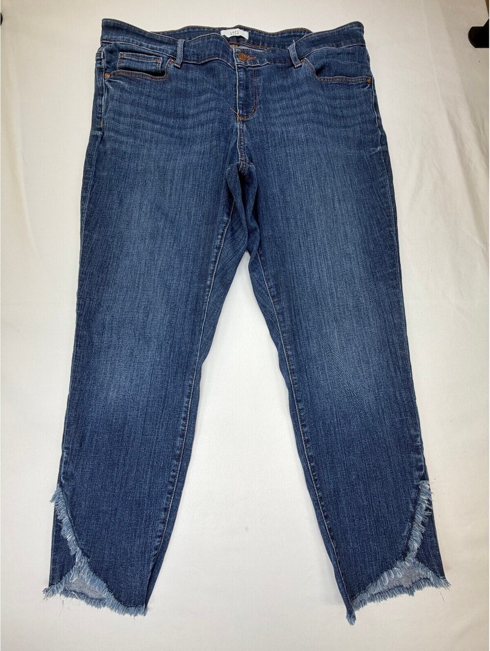 Loft Plus Womens Modern Skinny Jeans Cropped Frayed Hem Medium Wash Size 18 Blue